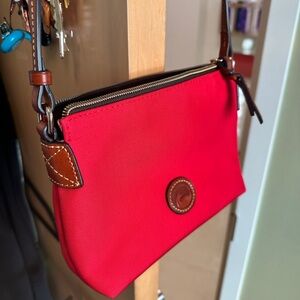 Dooney & Bourke Red and Brown Crossbody Nylon Pouchette